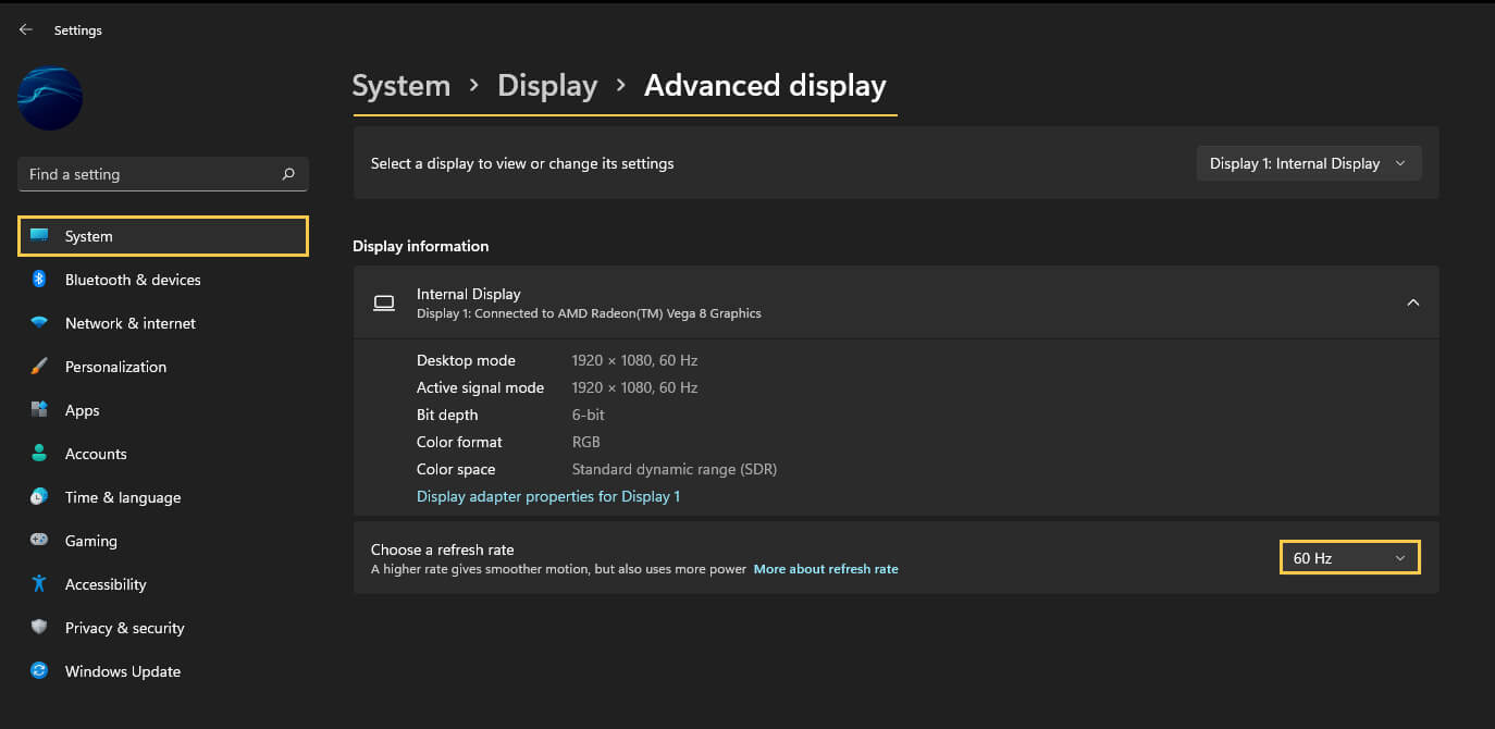 how to change monitor refresh rates on windows 11