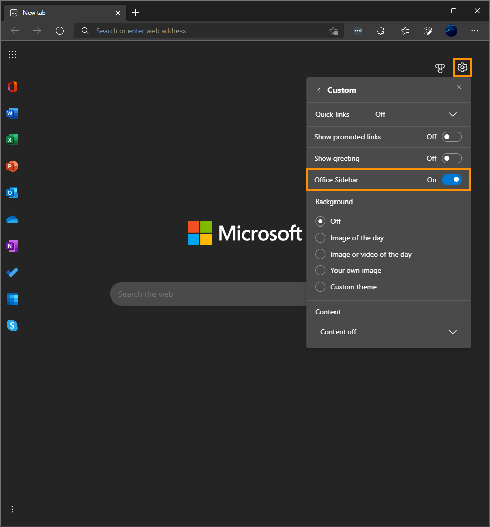 Microsoft edge office sidebar enable