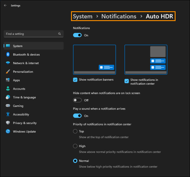 how to turn off auto hdr notifications on windows 11 game bar