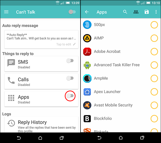turn on auto text reply to missed calls android