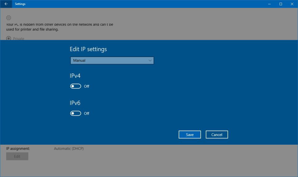 assign a static ip from settings menu windows 10