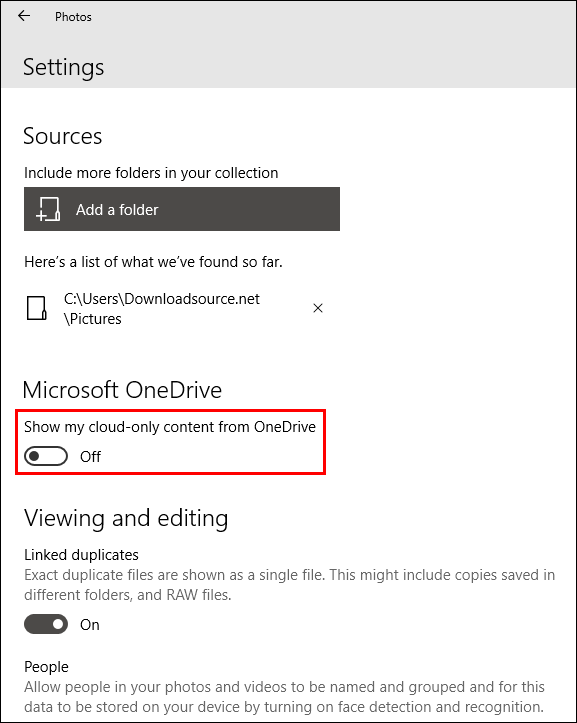 how to remove onedrive content from windows photos app