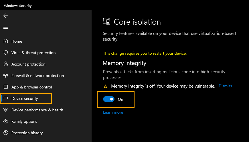How do you turn on core isolation on windows 11