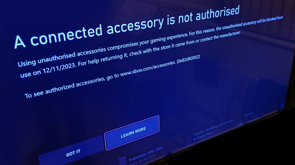 Xbox Error A connected accessory is not authorized error (0x82d60002).