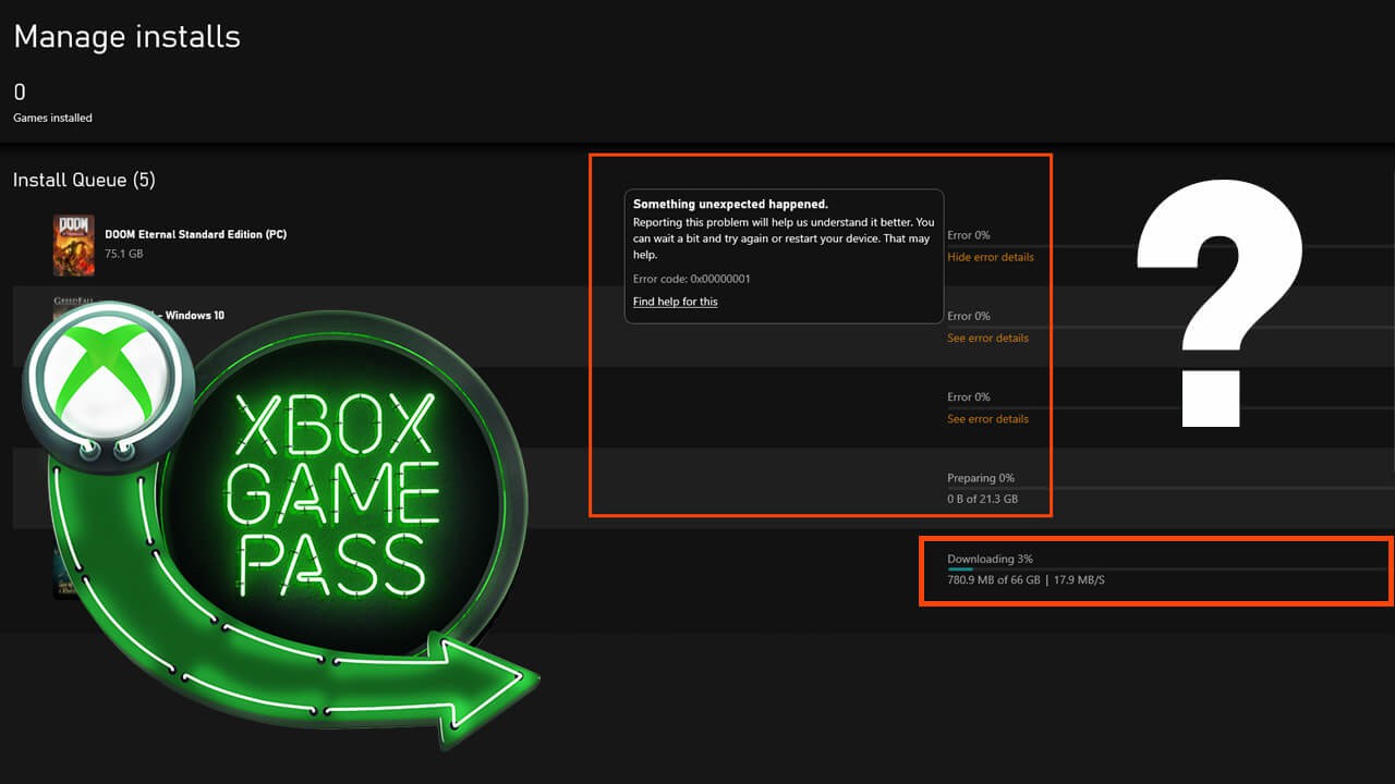 to fix Game Pass Error 0x00000001 install games.