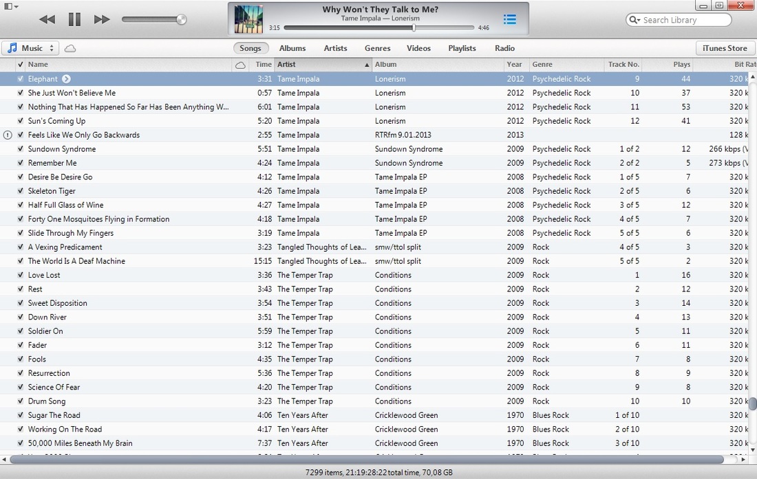 iTunes - Songs tab