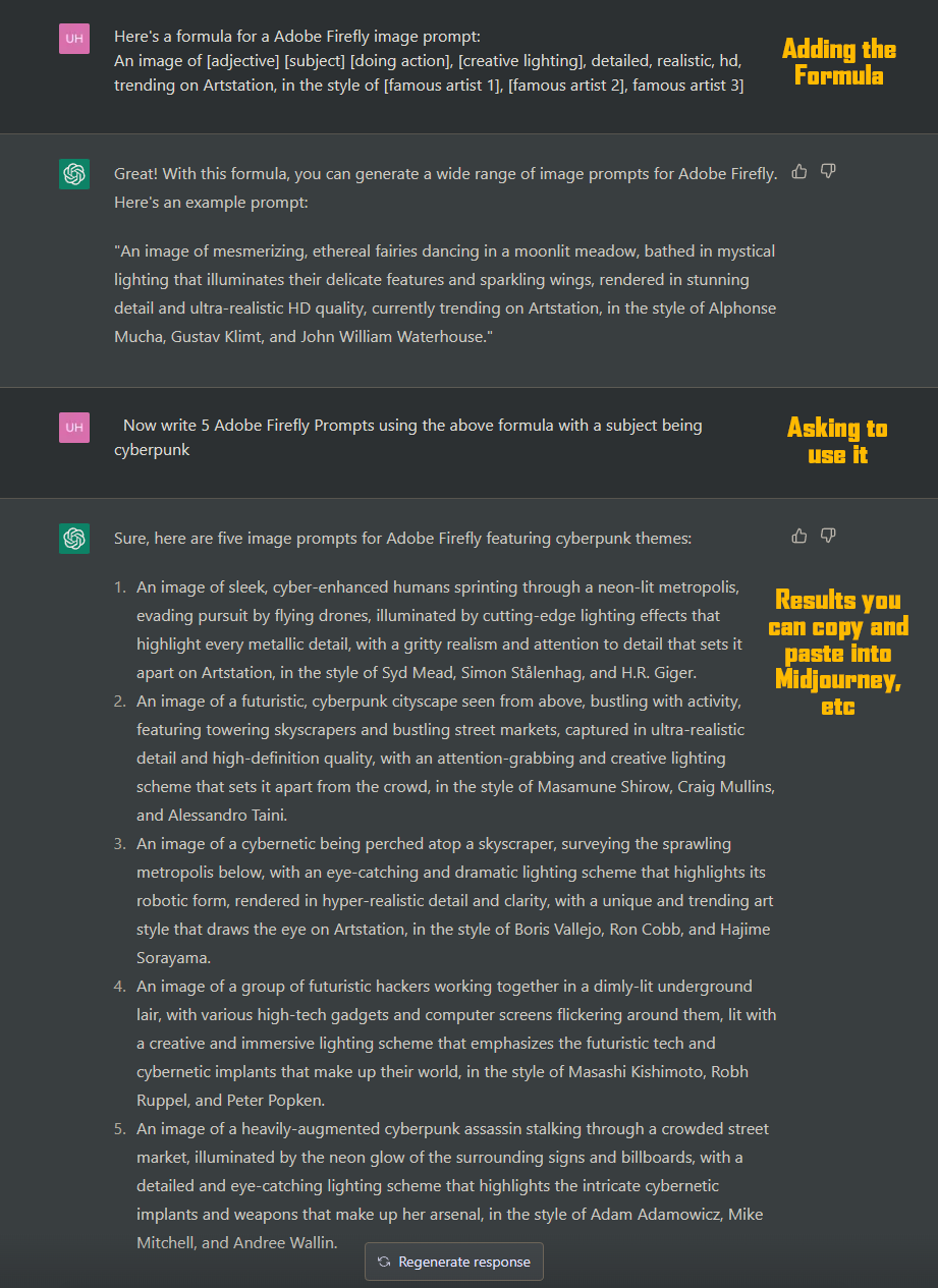 Using ChatGPT to prompt Midjourney Adobe Firefly