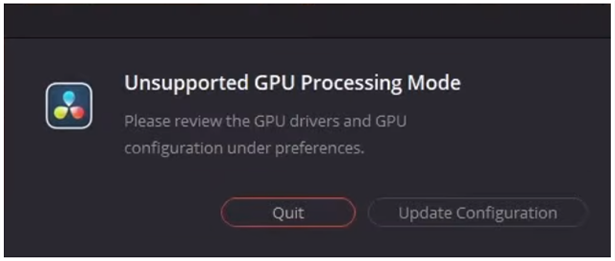 Davinci resolve clearance gpu configuration warning
