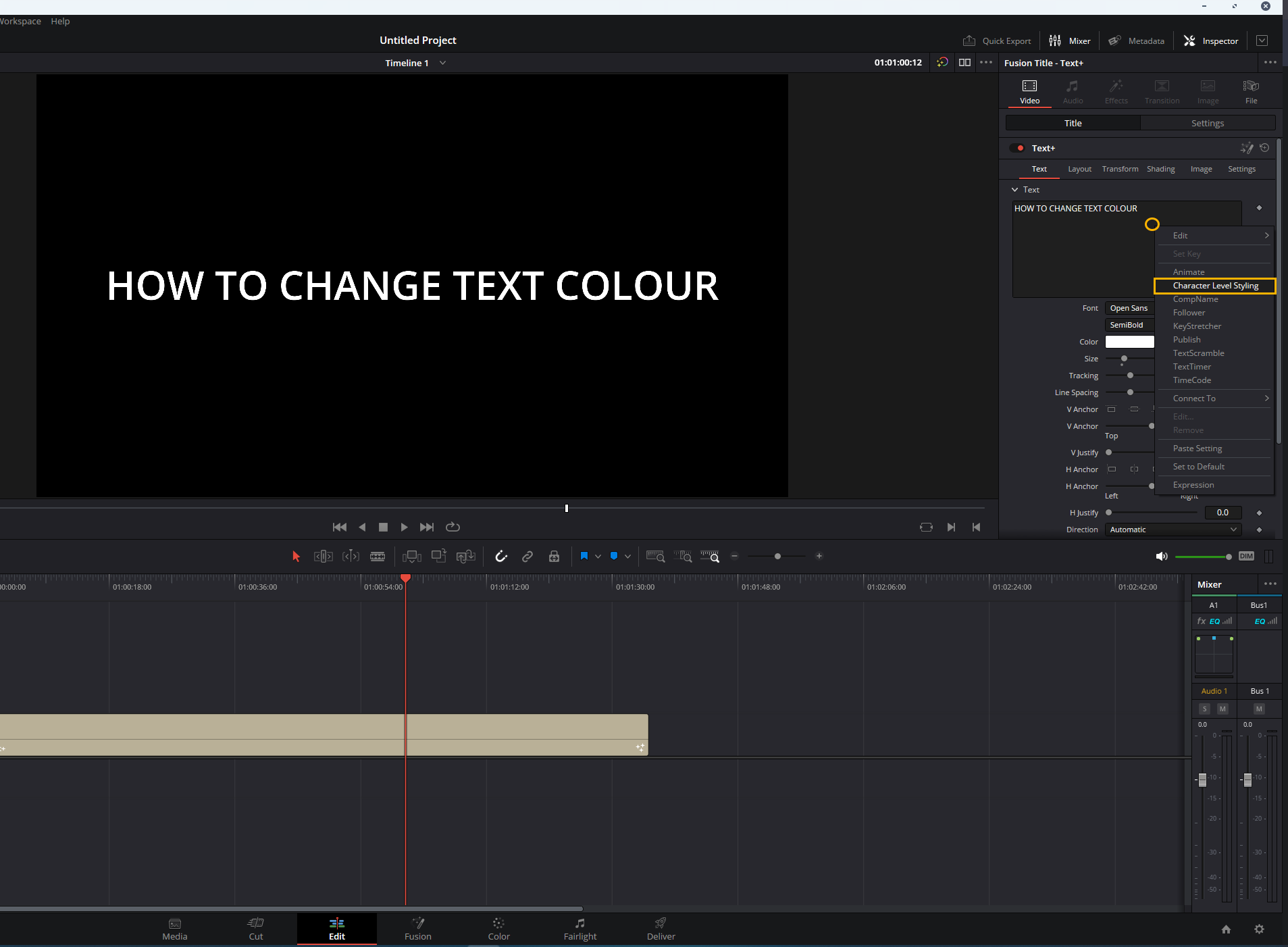 How to Change the Colour of Text, Words, and Characters in Davinci Resolve