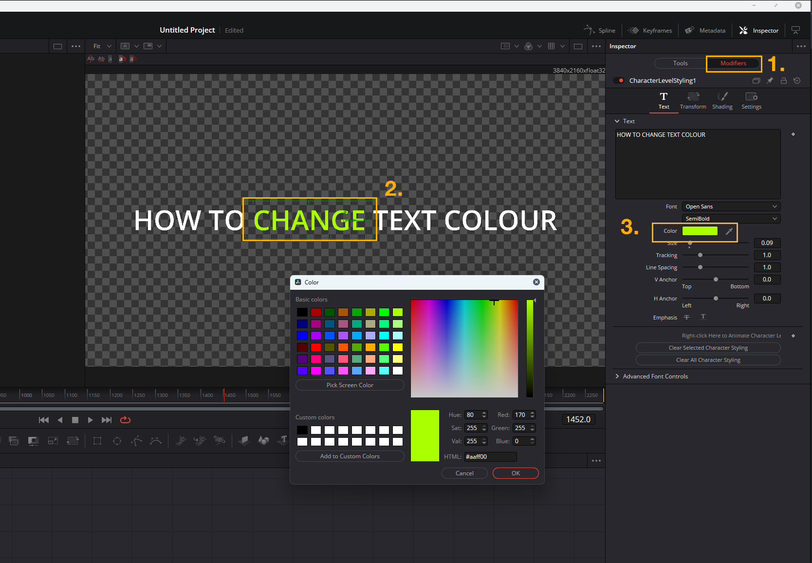 Change the Colour of Text Words and Characters in Davinci Resolve
