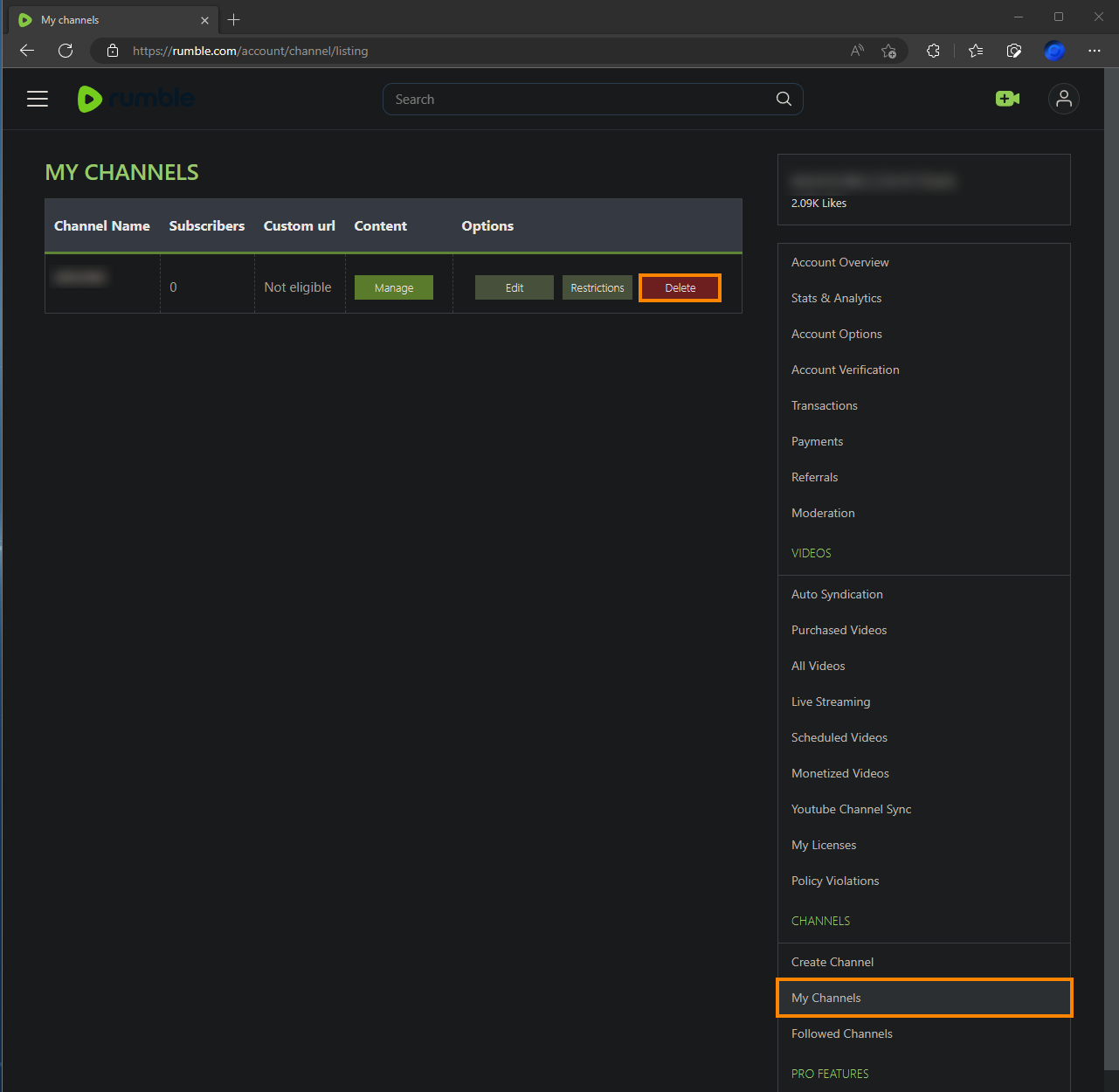 Delete content and channels from Rumble