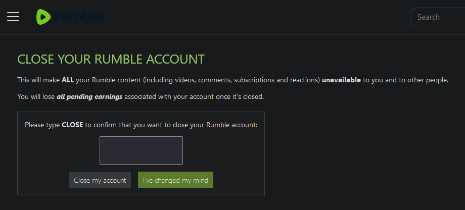 How do you delete your rumble account