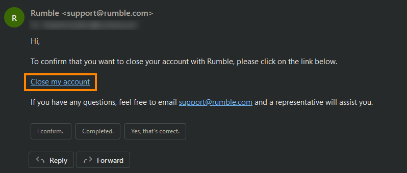 Rumble account close