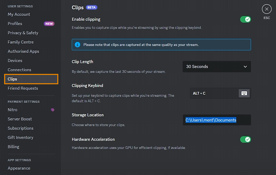 enable clips in discord