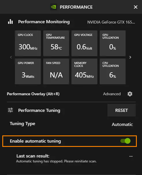 Auto tuning in NVIDIA GeForce Experience