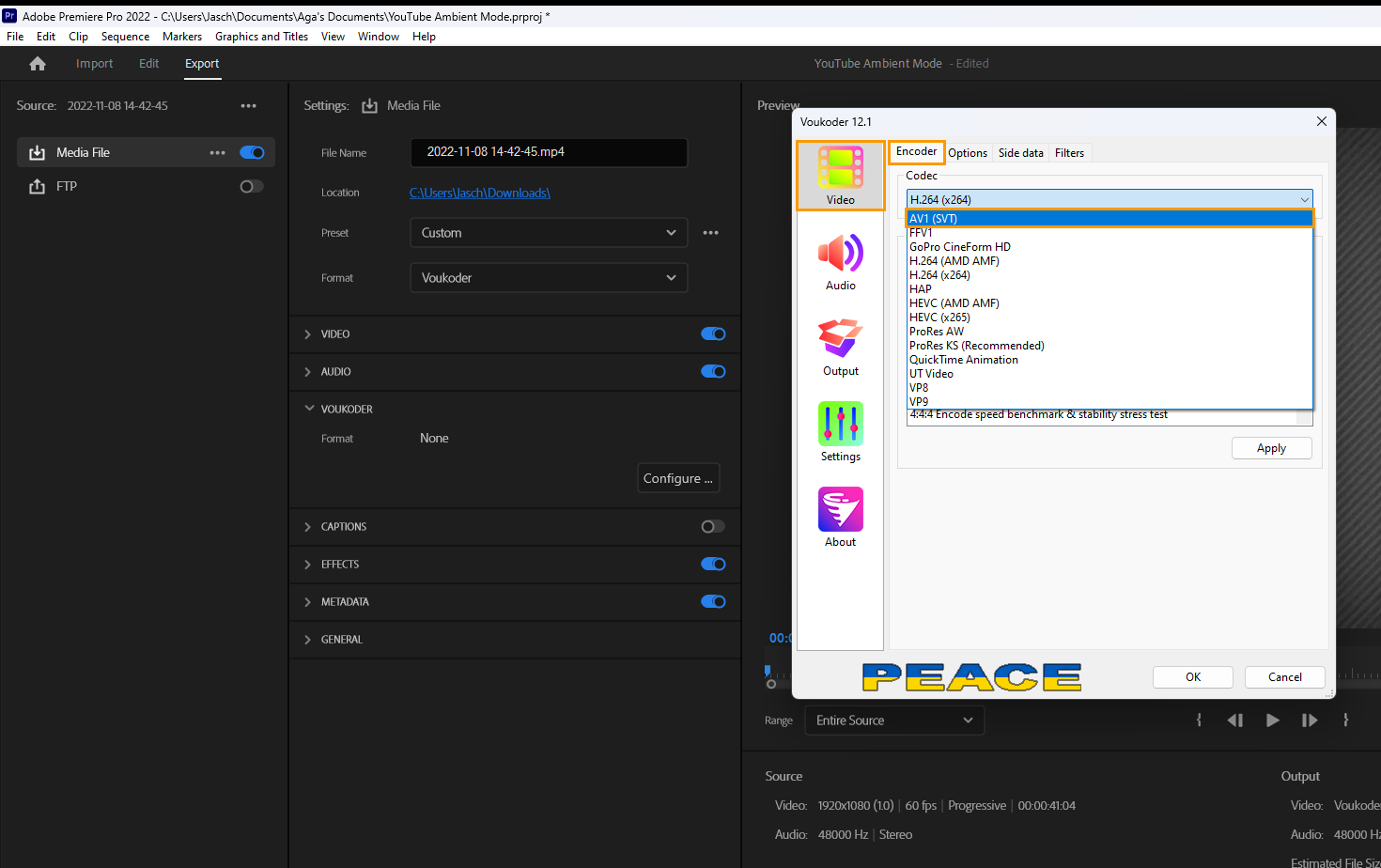 export content using AV1 encoding in Premiere Pro guide