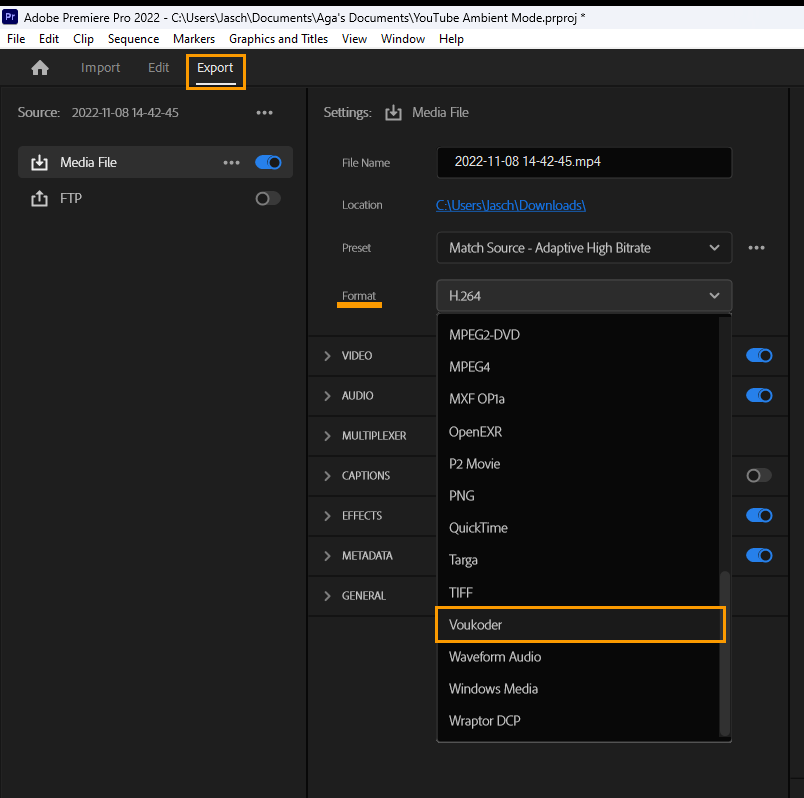 How to export content using AV1 encoding in Premiere Pro