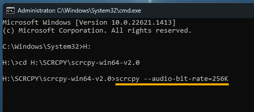 Change Audio Bitrates on SCRCPY