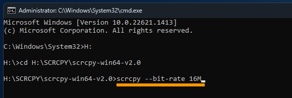 Change the bitrate in scrcpy