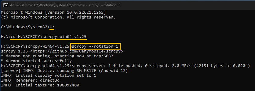 How to change screen rotation in SCRCPY