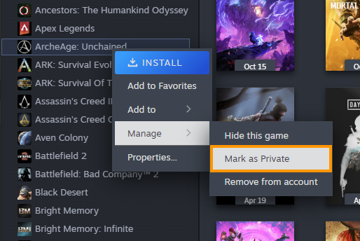How to private sex games in steam library