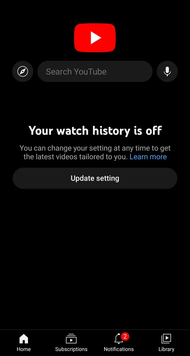 YouTube: Your watch history is off 