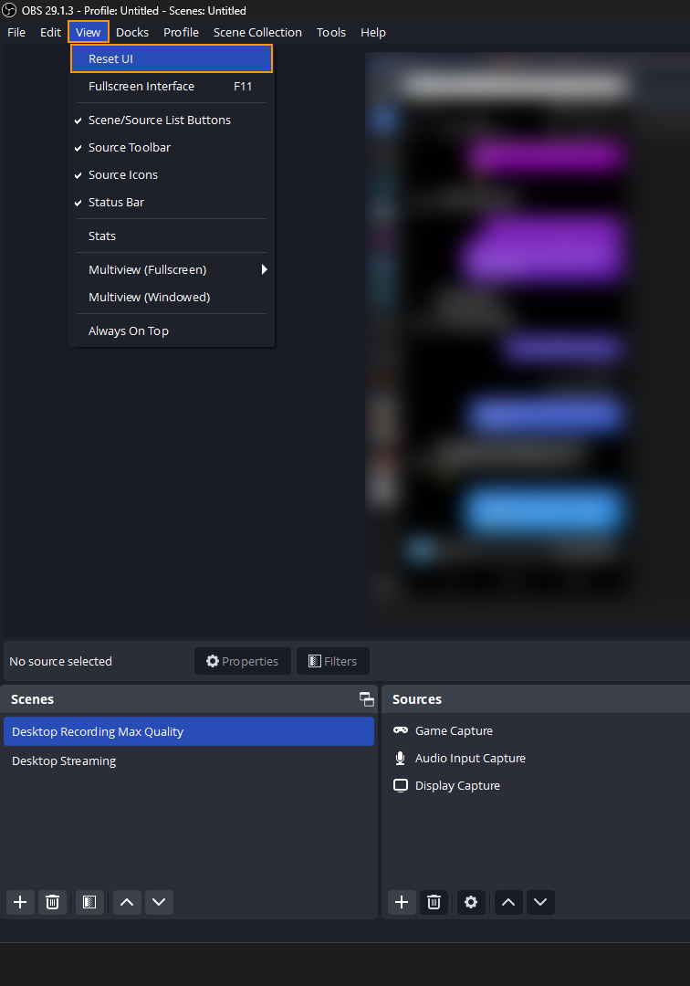 How to reset the OBS Interface Reset the OBS UI