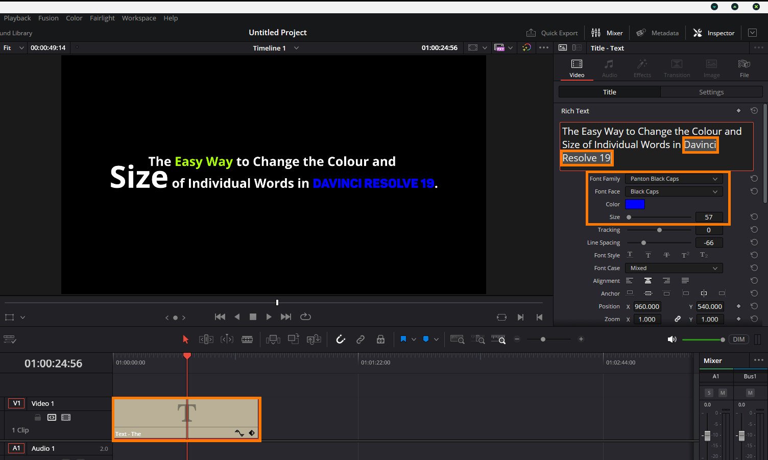 The Easy Way to Change the Colour and Size of Individual Words in Davinci Resolve 19