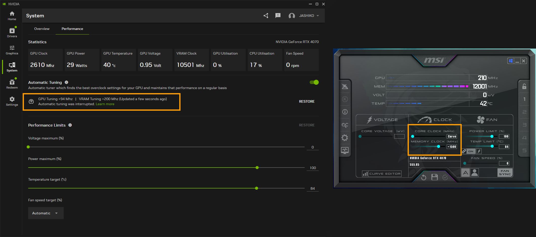 NVIIDA app overclocking vs MSI Afterburner overclocking