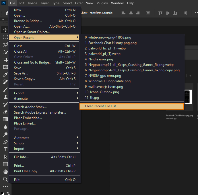 How to Clear the Recent Files List in Adobe Photoshop.