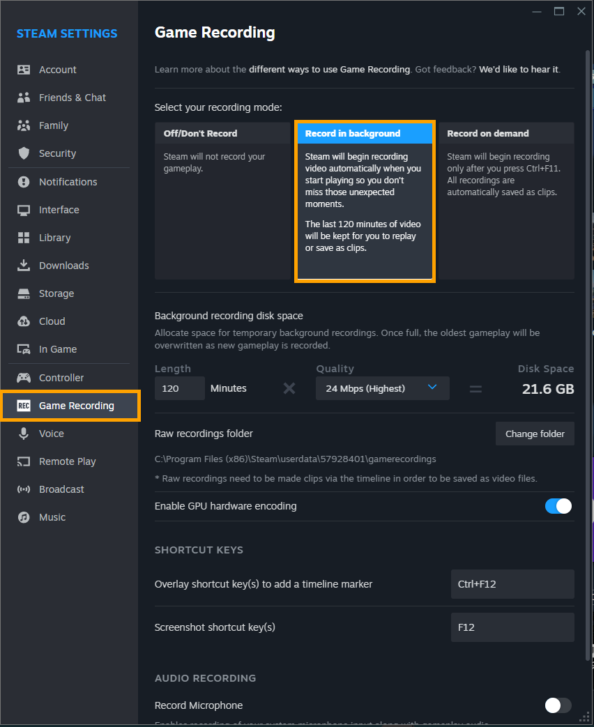 Where is Steam Game Recorder