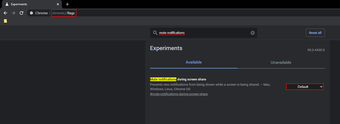 mute notifications from chrome during screen sharing