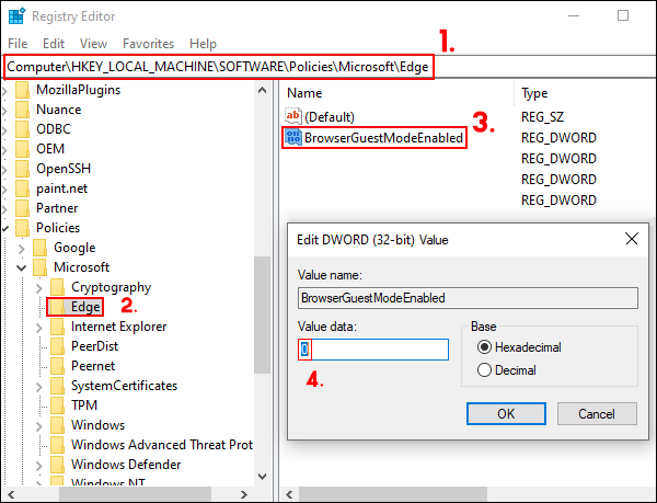 remove guest mode option from Microsoft Edge