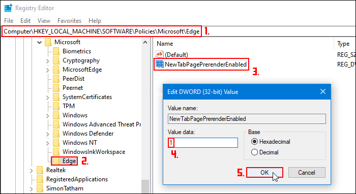 new tab preloading on edge