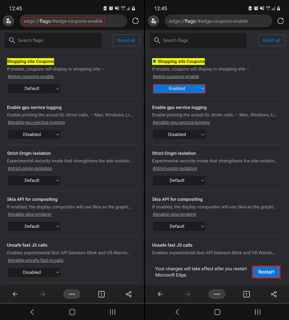 edge shopping coupon mode enable