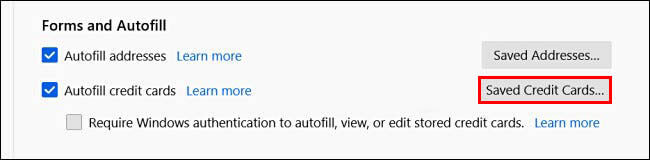 Firefox view saved card information