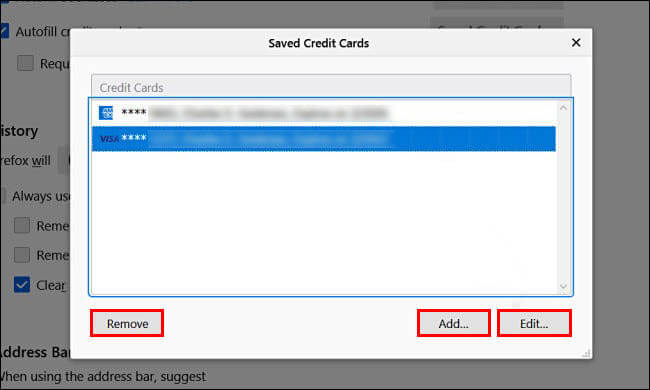 where do you find credit card info saved to firefox