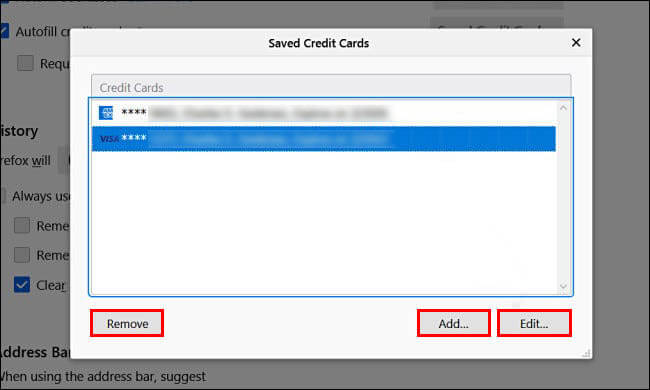 How to view saved credit card information in Firefox.