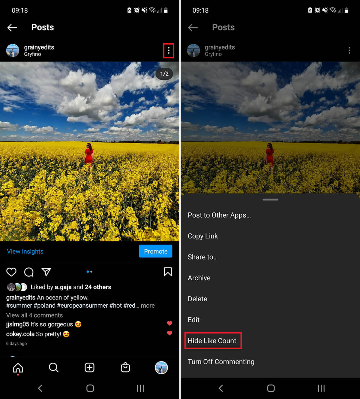 how to hide likes on old posts in instagram