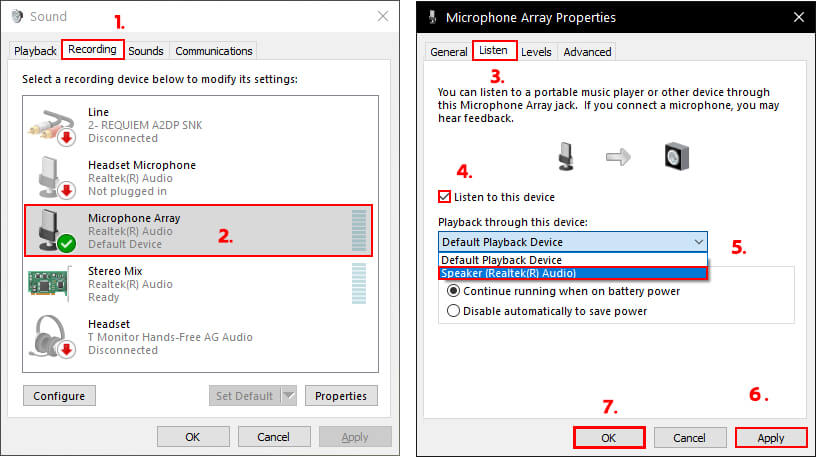 how to listen to your mic live windows 10