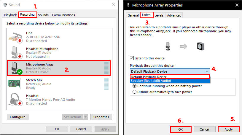 listen to microphone playback live windows 10