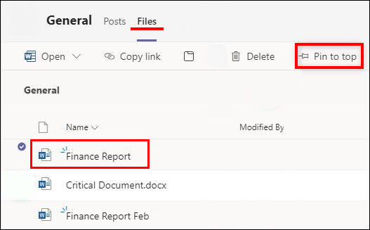 how to pin files to top microsoft teams