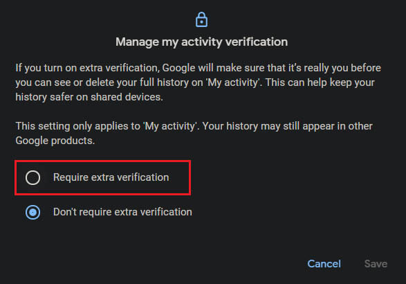 Google account password for my activity page enable