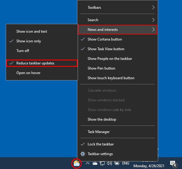 Reduce refresh rate of news and interests windows