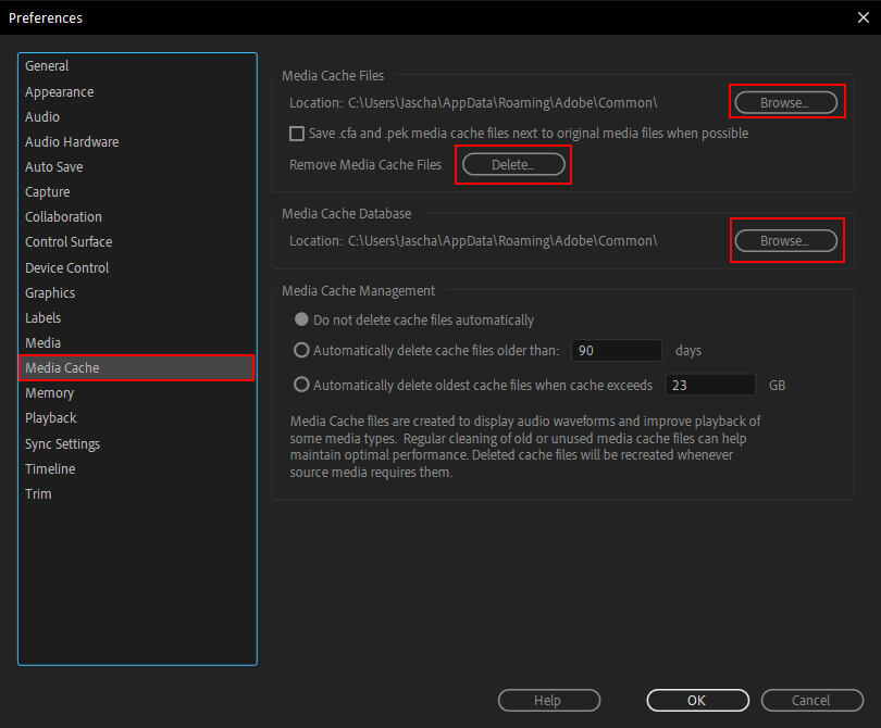 change premiere pro cache location to ssd