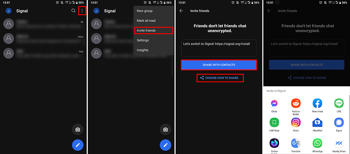 how to share signal with contacts