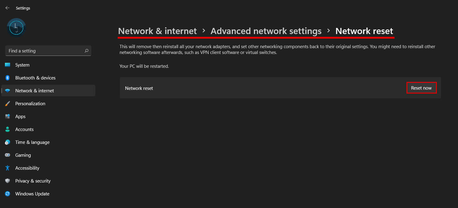 reset network connections on windows 11 to fix wifi