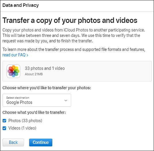 icloud to google photos transfering