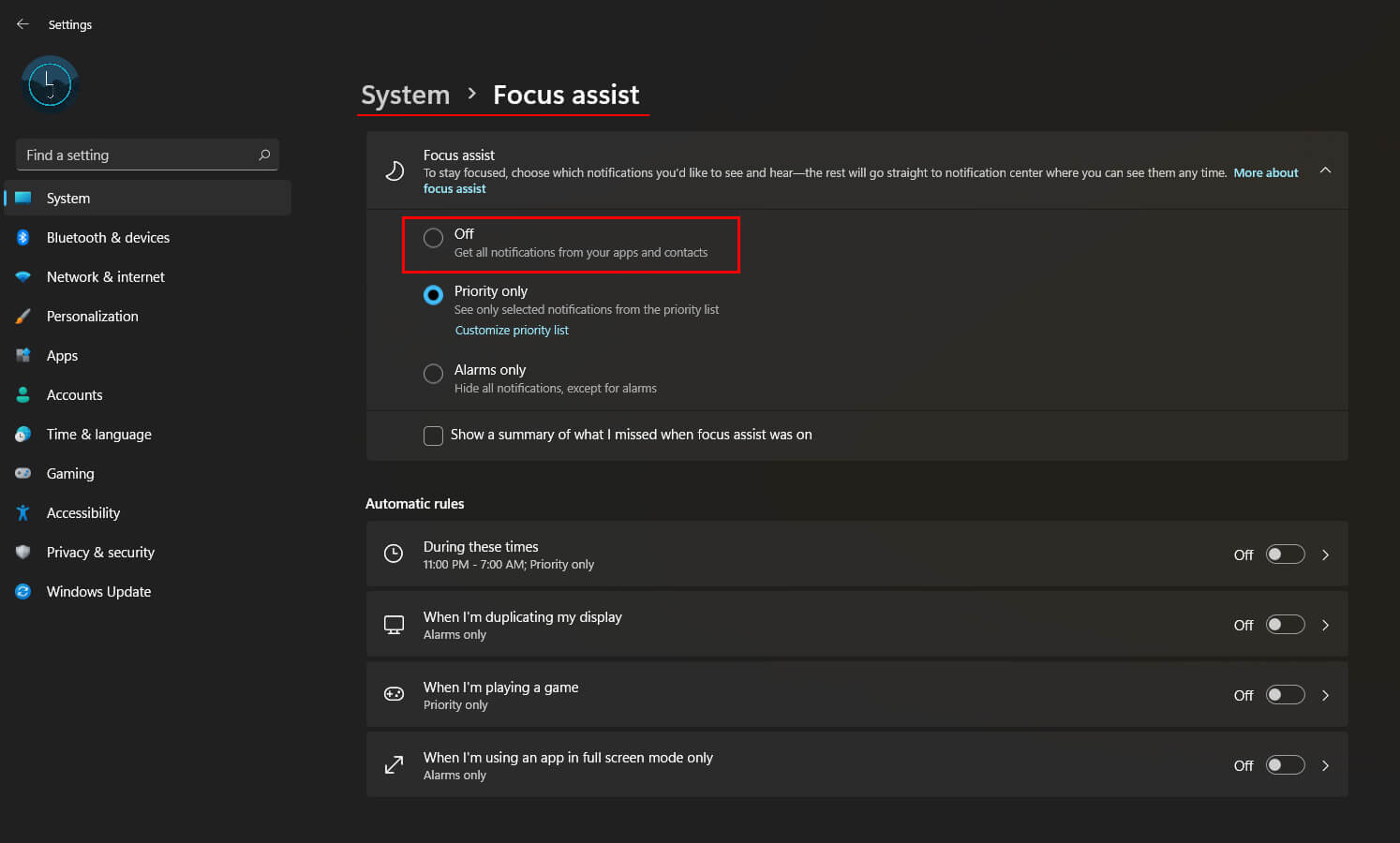 windows 11 disable focus assist