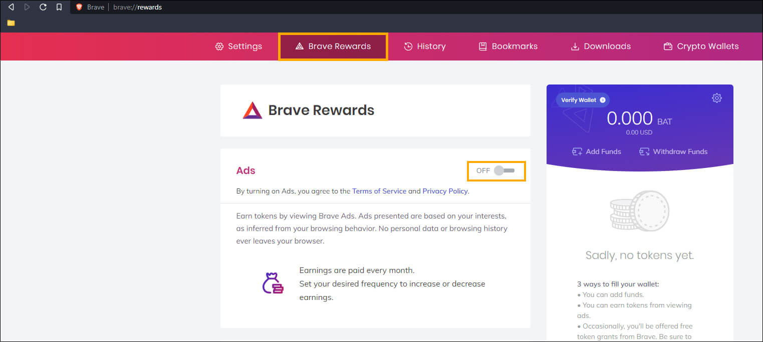 disable the top right ad in brave browser